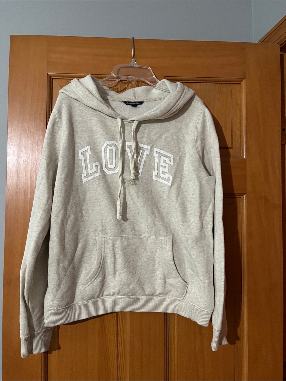 American Eagle Outfitters Cream 'LOVE' Hooded Pullover